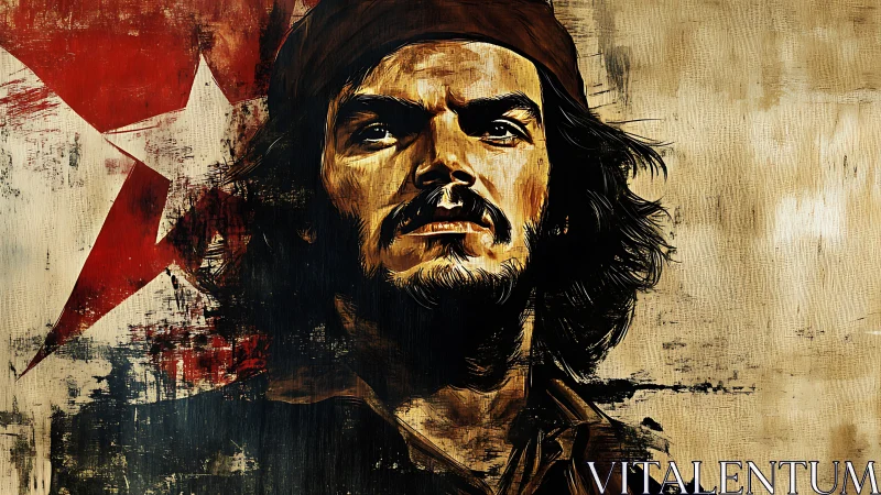 Portrait of long-haired man over distressed red star mural