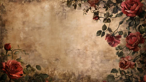 Vintage rose border frames distressed parchment background