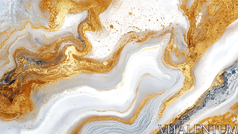 Elegant gold and white marble abstract painting with shimmering accents.