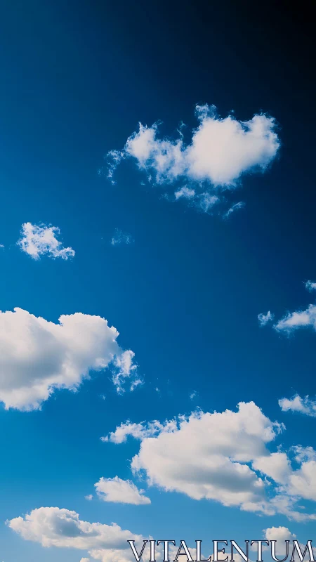 Cumulus cloud field under deep gradient midday sky panorama.