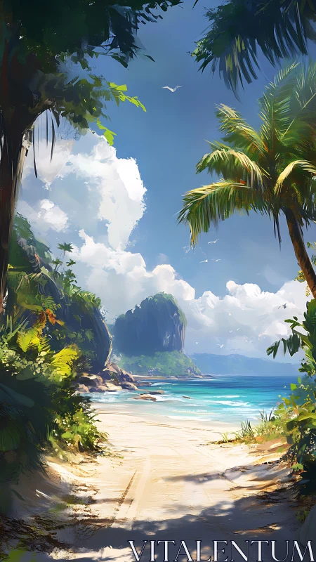 Secluded Paradise Beach Framed by Tropical Palms.