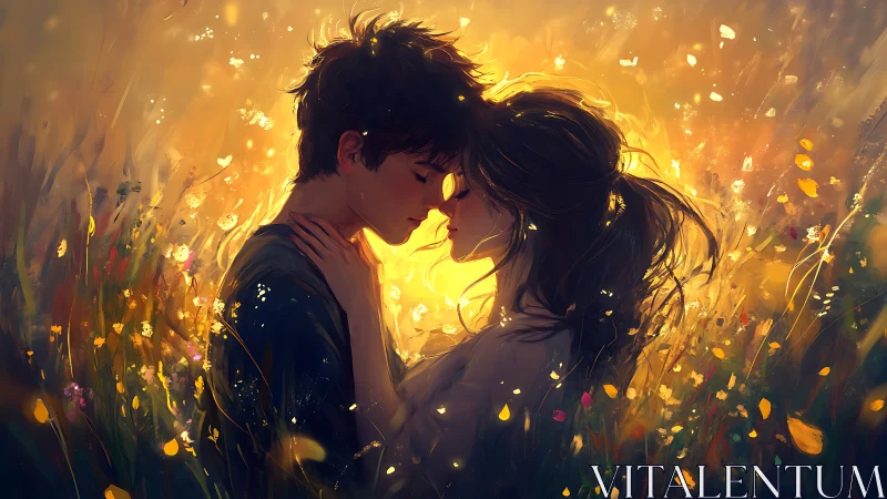 Two Hearts Glowing in a Golden Wildflower Field