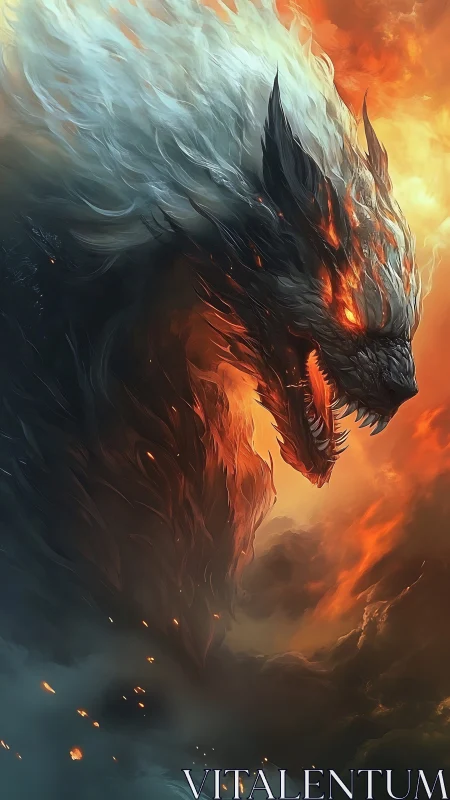 Infernal dragon wreathed in stormfire and embers mid-roar.