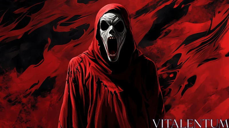 Hooded skeletal wraith screams against swirling red void