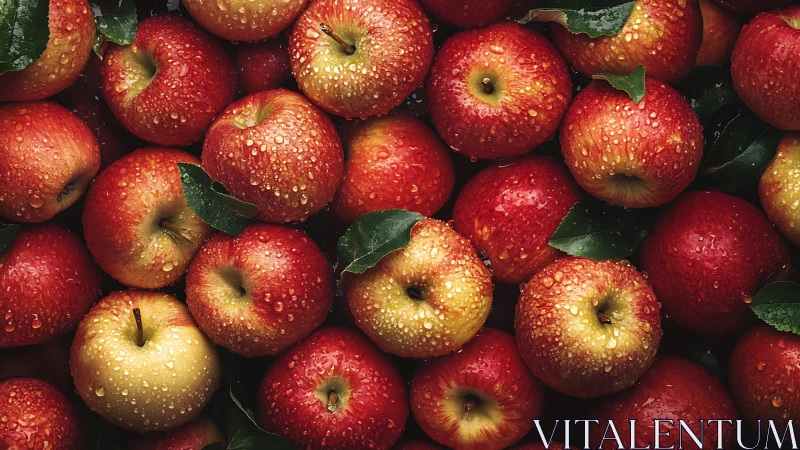 Rain-kissed harvest of ruby apples glistening together.