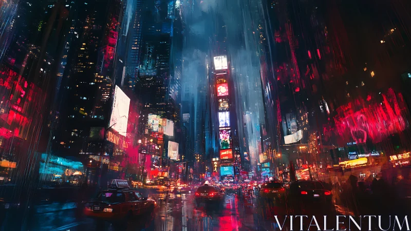 Neon-soaked cyberpunk city street pulses with electric life.