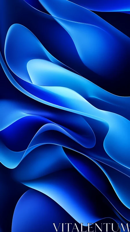 Undulating cobalt ribbons in luminous abstract depth.