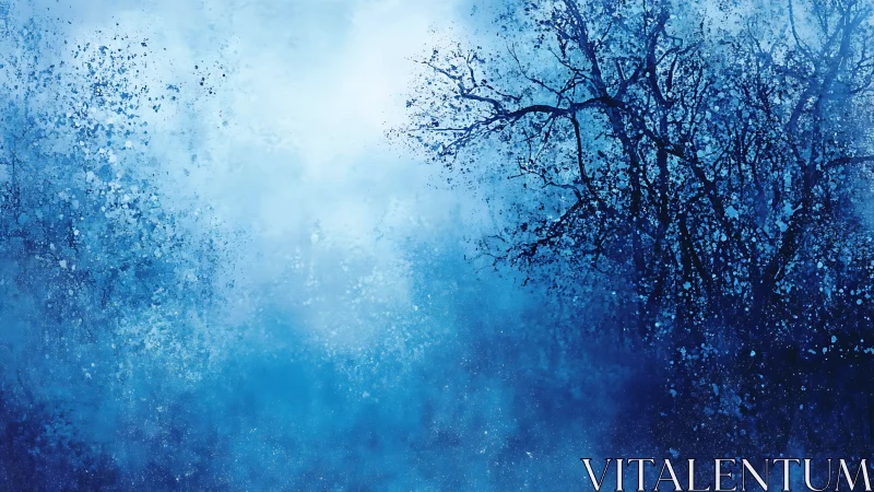 Midnight blue forest drifting into a soft winter dream.