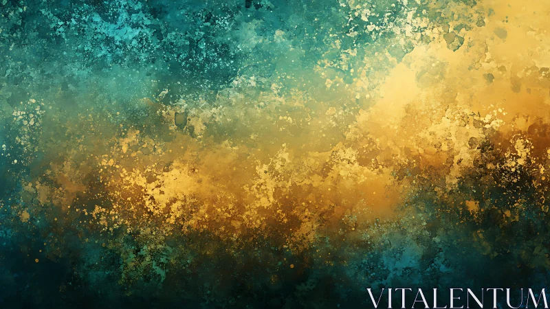 Abstract teal and gold textured background in modern artistic style.