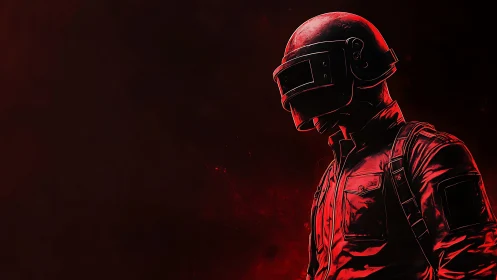 Crimson battlefront trooper lost in shadow and neon fire.