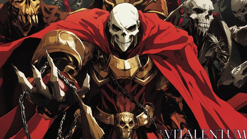 Bone-clad warlord commands a crimson tide of the dead.