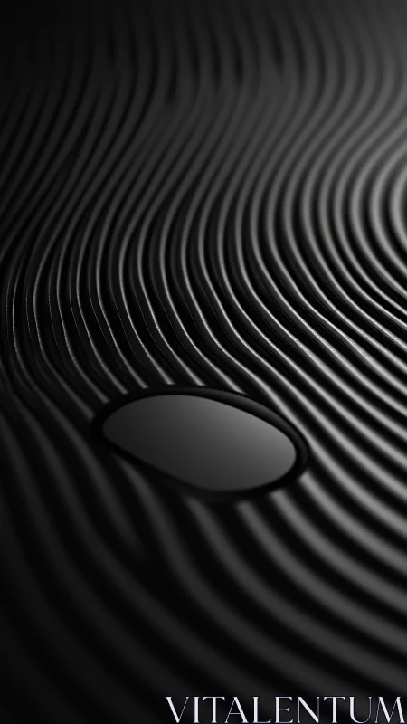 Ebony waves enveloping glossy oval void in shadowed field.