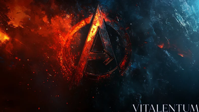Incandescent Avengers Logo Against Cosmic Rupture. 3D Rendering.