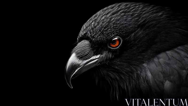 Intense Black Raven Portrait in Dramatic High-Contrast Style.