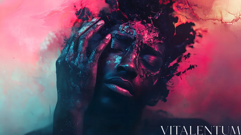 Dreamy portrait drifting through neon mist and memory.