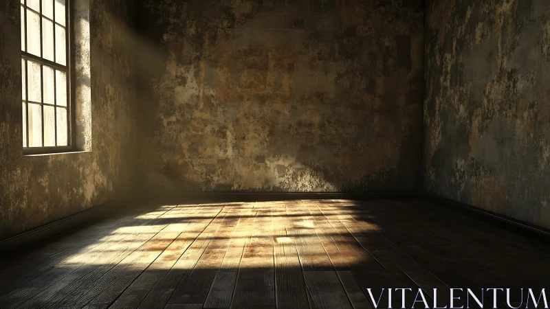 Golden light gently filling a quiet, timeworn empty room.