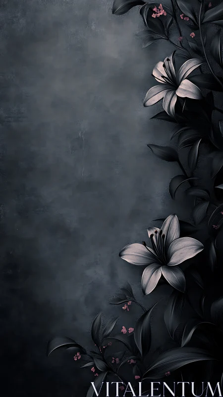 Dark Floral Elegance with White Blooms on Textured Gray