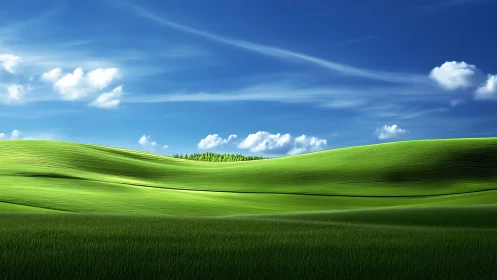 Velvet green hills roll beneath an impossibly blue sky.