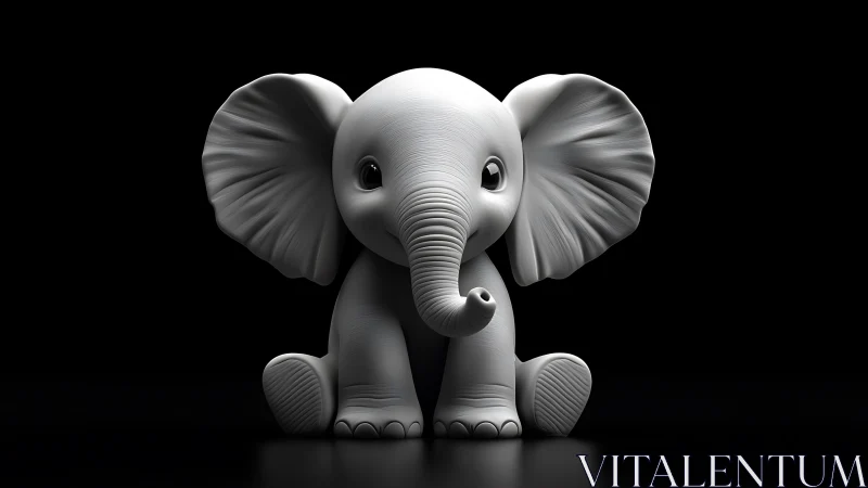 Digital 3D render shows stylized baby elephant on black background