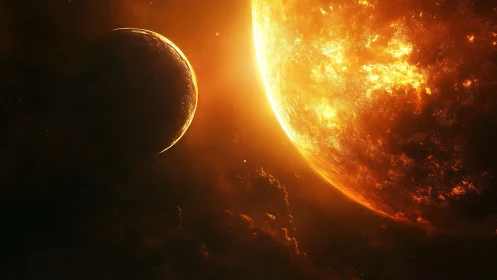 Close-orbit exoplanet silhouetted against erupting star