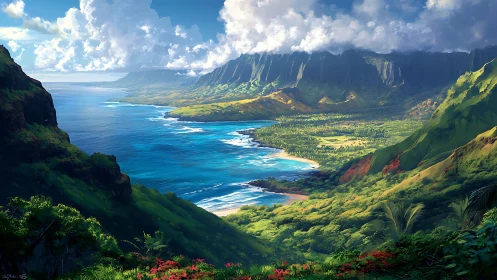 Emerald Valley Meets Ocean: Kauai Cliffs.