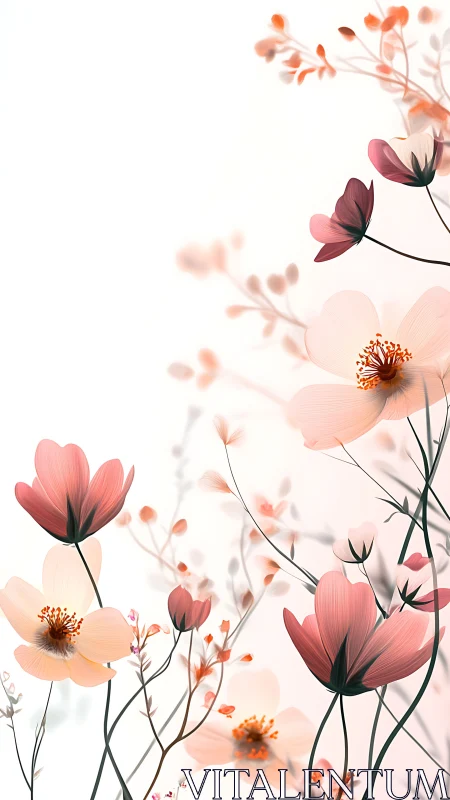 Translucent Cosmos Flowers with Gradient Petals and Atmospheric Depth Rendering