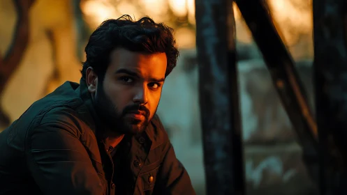 Moody portrait captures pensive man in warm evening light