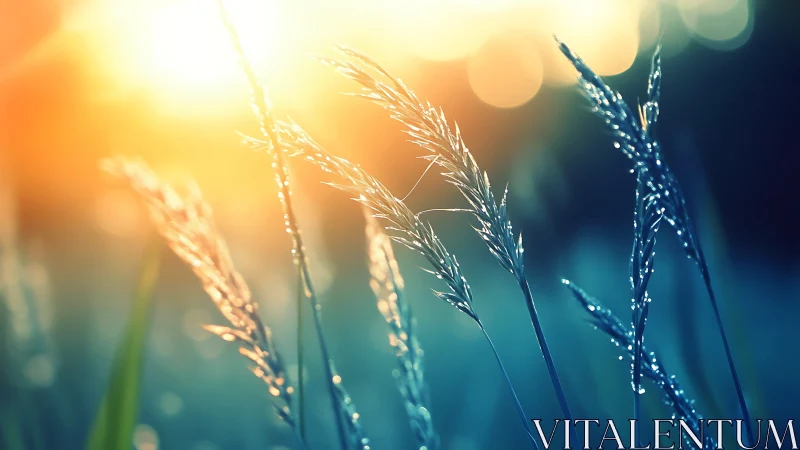 Sunlit meadow grasses glow softly in a dreamy golden haze