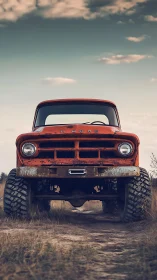 Rust crowned offroad titan waits beneath prairie sky.