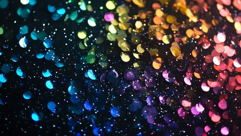 Sparkling rainbow confetti lights up a dreamy dark night.