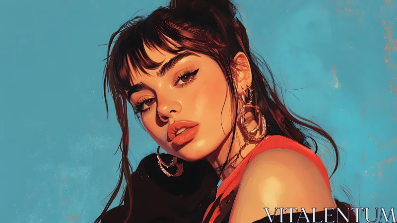 Bold digital portrait of stylish woman in warm sunlight.