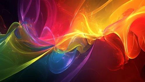 Multicolor abstract light waves on dark digital background.