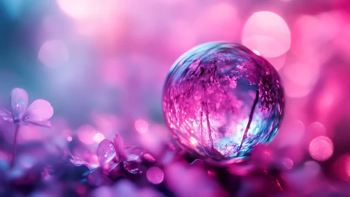 Glass blossom planet cradles a tiny neon enchanted forest