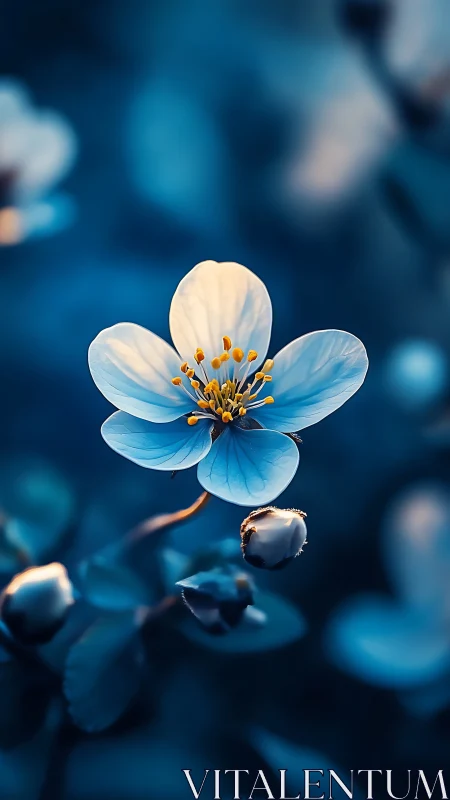 Delicate Blue Flower Glowing in Soft Twilight.