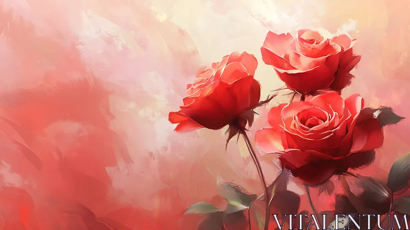 Radiant Red Roses Against Soft Pink Haze.