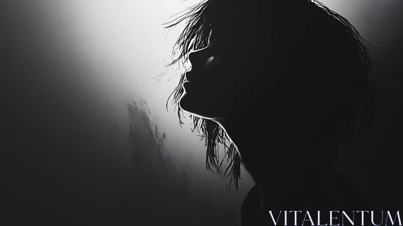 Silhouette of person in profile against soft gray light.