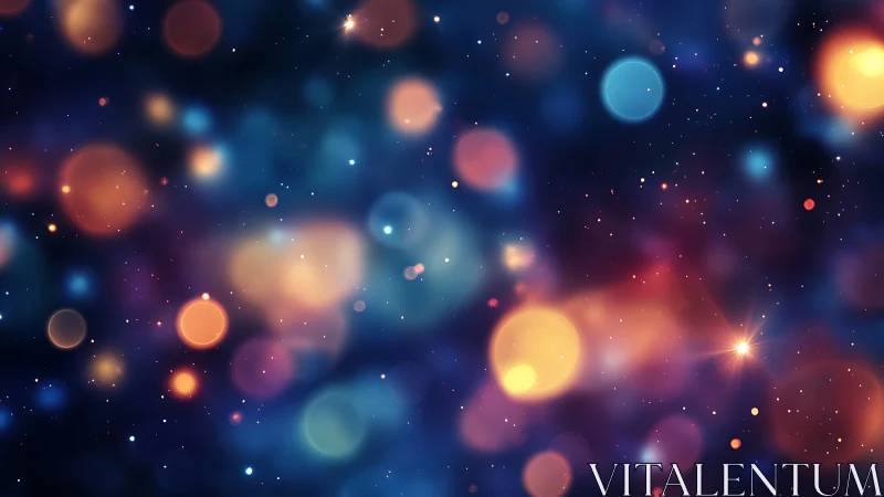 Cosmic bokeh lights float across a dreamy night sky scene.