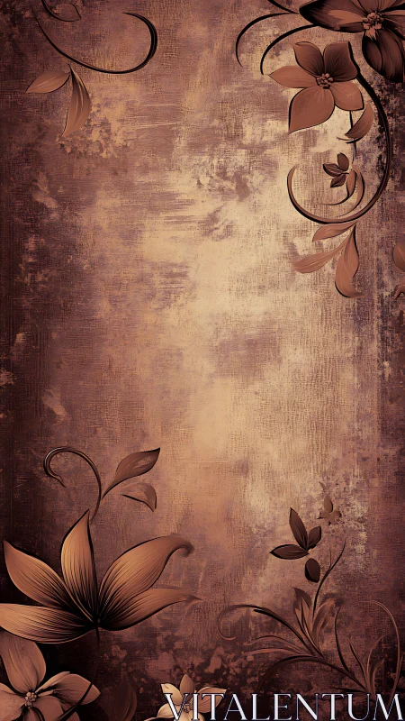 Vintage brown floral background with textured grunge frame.