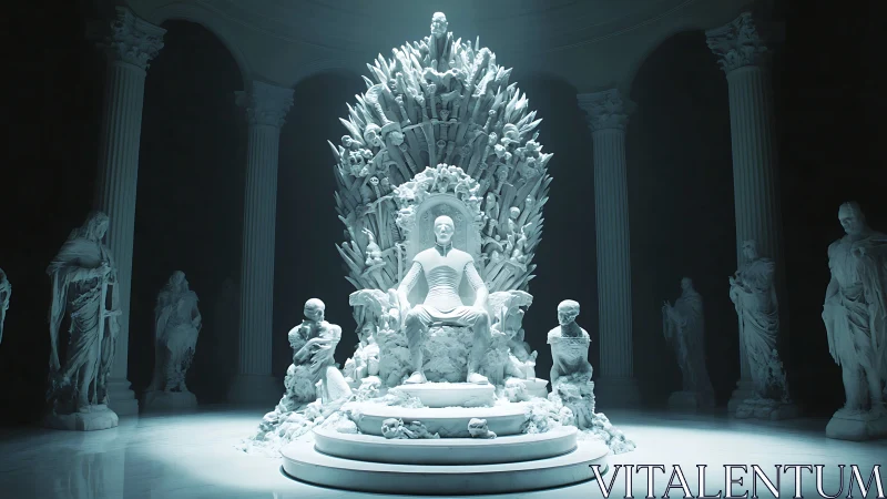 Monumental white marble ruler on throne of entwined bodies