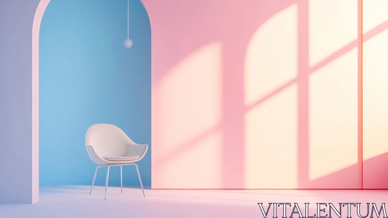 Minimalist Interior with White Chair and Geometric Lighting