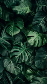 Lush monstera foliage forms a deep tropical green tapestry.
