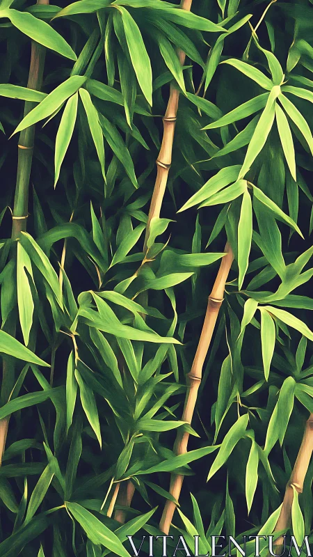 Lush bamboo foliage with stylized painterly green leaves.