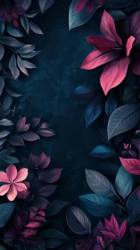 Pink and Blue Flowers Against Dark Textured Background.
