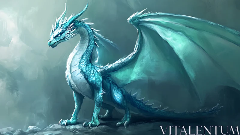 Glacial dragon stretches sea glass wings through stormlight