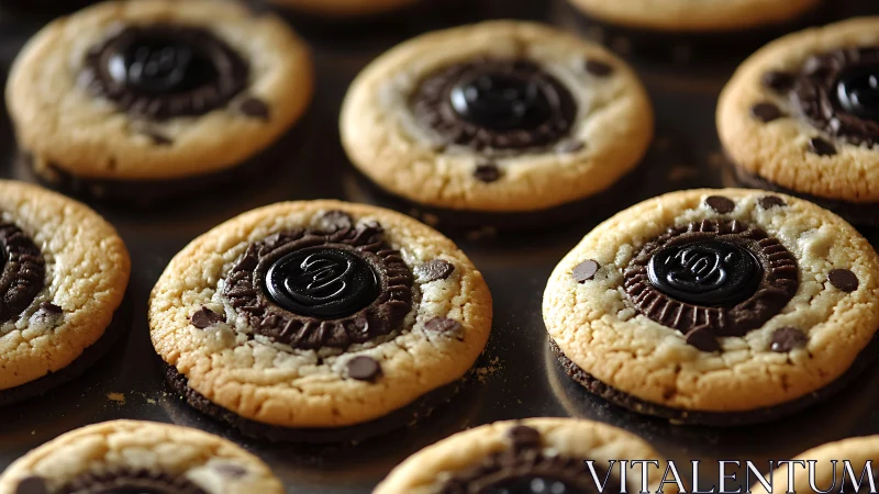 Cookie galaxies orbit chocolate centers on a warm tray
