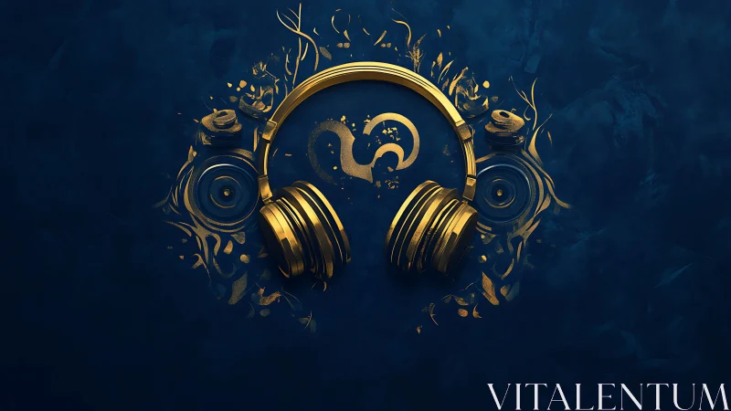 Golden over-ear headphones encircle stylized heart icon