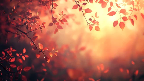 Red foliage branches against diffuse warm backlighting.