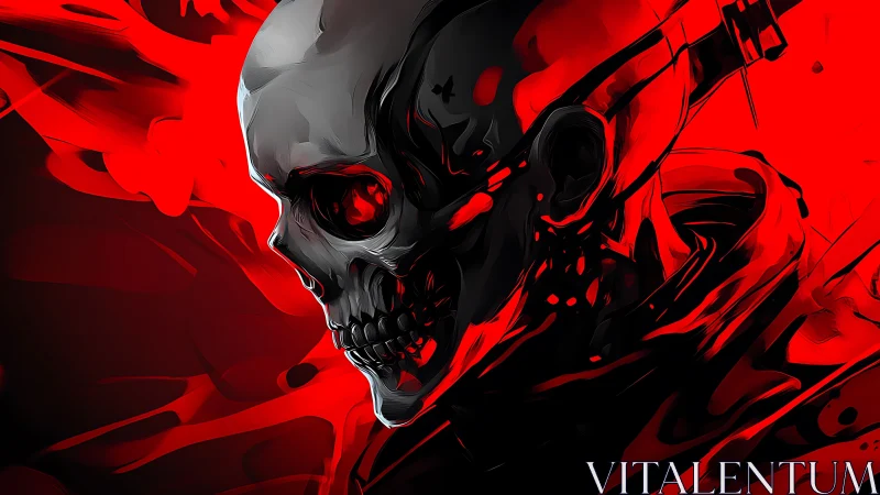 Crimson skeletal warrior rendered in high-contrast digital ink.