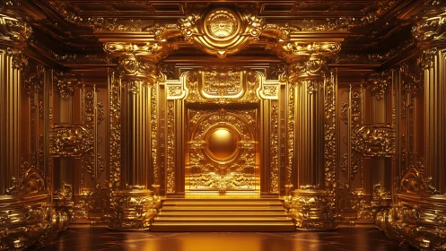 Ornate gold interior with symmetrical columns and portal.