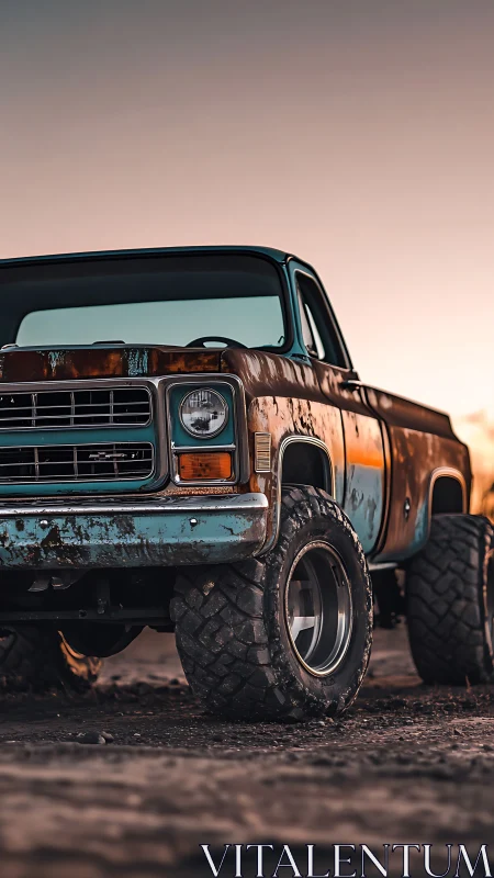 Sunset-soaked rust warrior rolls proud on oversized tires